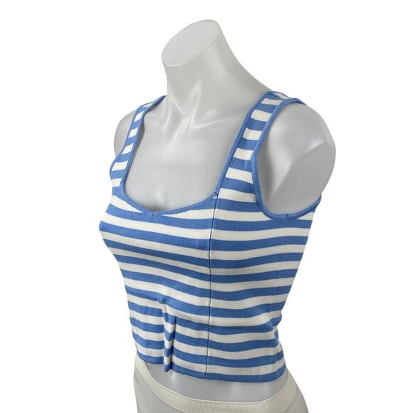 Abercrombie & Fitch Blue White Striped Sleeveless Cami Tank Crop Top Size S - Picture 2 of 6
